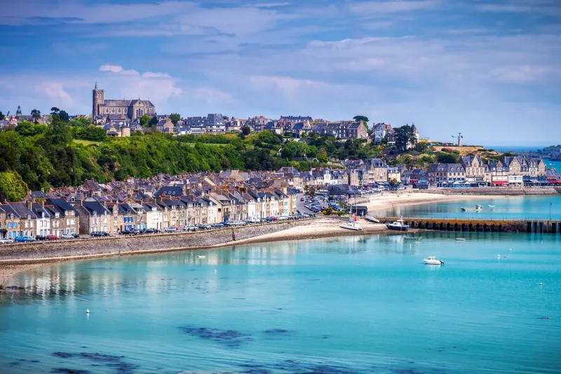 panoramic view of cancale, located on the coast of the atlantic ocean on the baie du mont saint michel, in the brittany region of western france