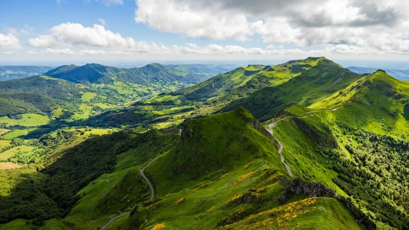 landscape of volcanic mountains (view from puy mary, massif central, france)