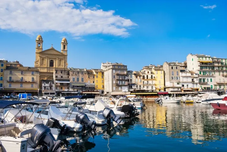 old port and church of st john the baptist in bastia, corsica, france