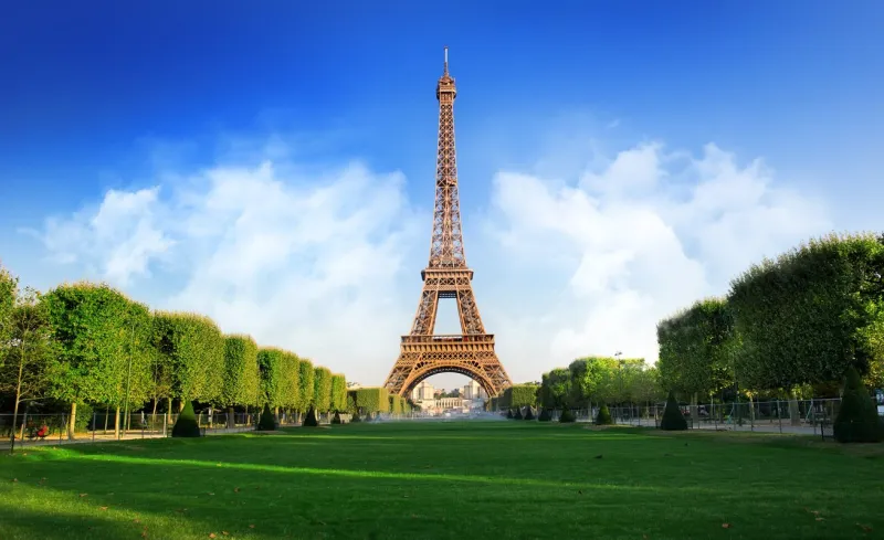 eiffel tower and champs de mars in paris, france
