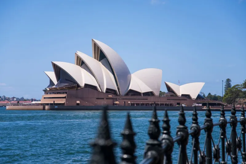sydney, australia - february 12, 2015  view at sidney opera house in sydney, australia it was designed by danish architect jorn utzon and was opened at october 20