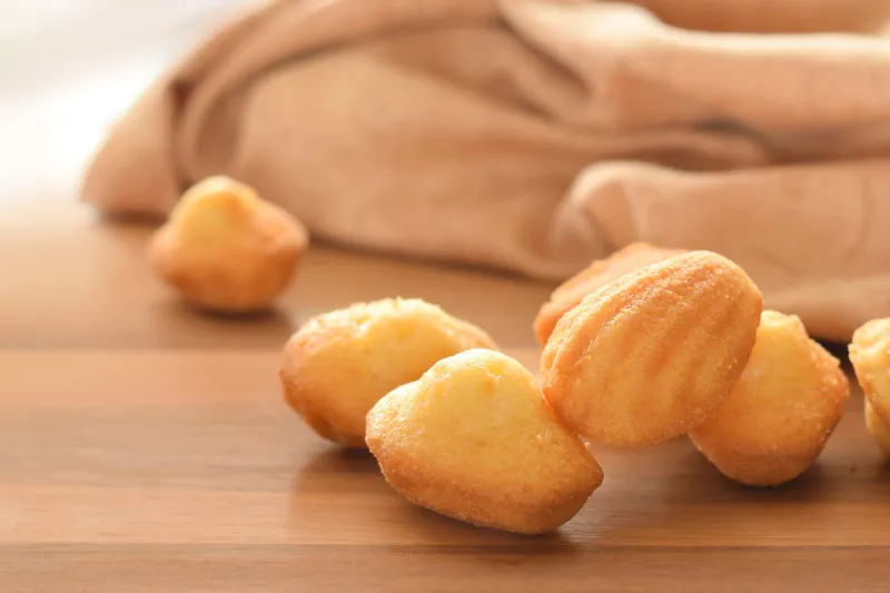 madeleine cake in shell shape closed up on table