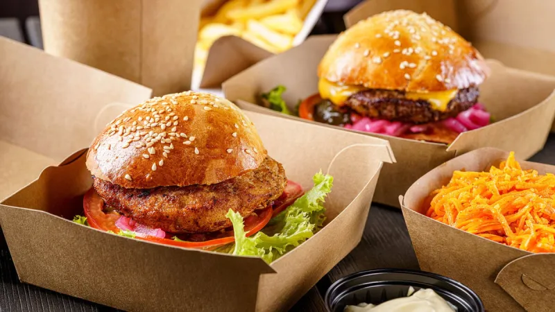 street food meat cutlet burgers are in paper boxes food delivery