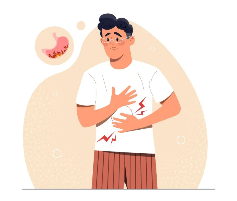 abdomen pain concept young guy holds his stomach with both hands, healthcare problems with intestines or digestion unhealthy diet and junk food, poisoning cartoon flat vector illustration