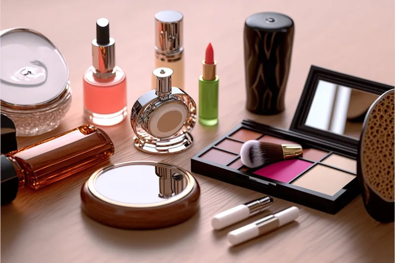 cosmetics and makeup on table