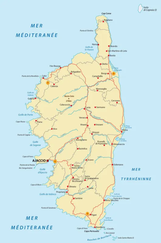 corsica road vector map