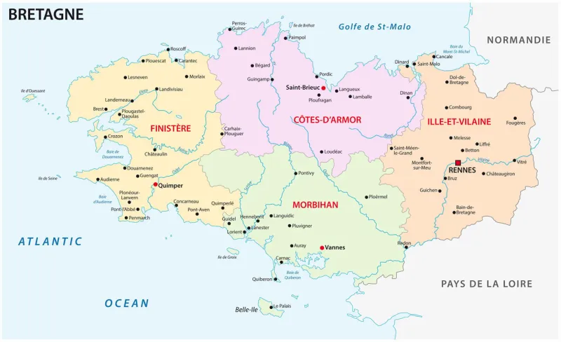 brittany administrative and political vector map