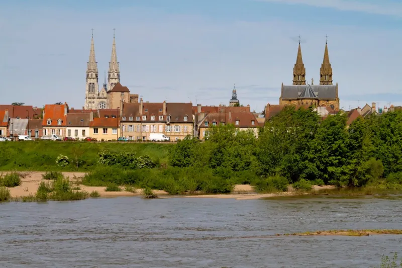 view on vichy from the allier river, france