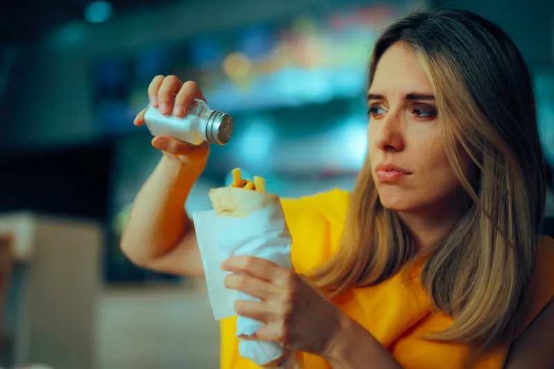 lady making the food saltier due to personal preferences