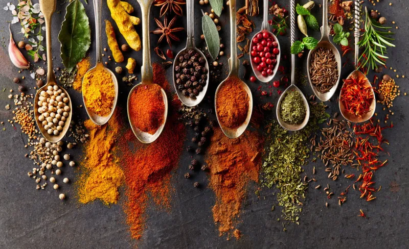 spices on black background