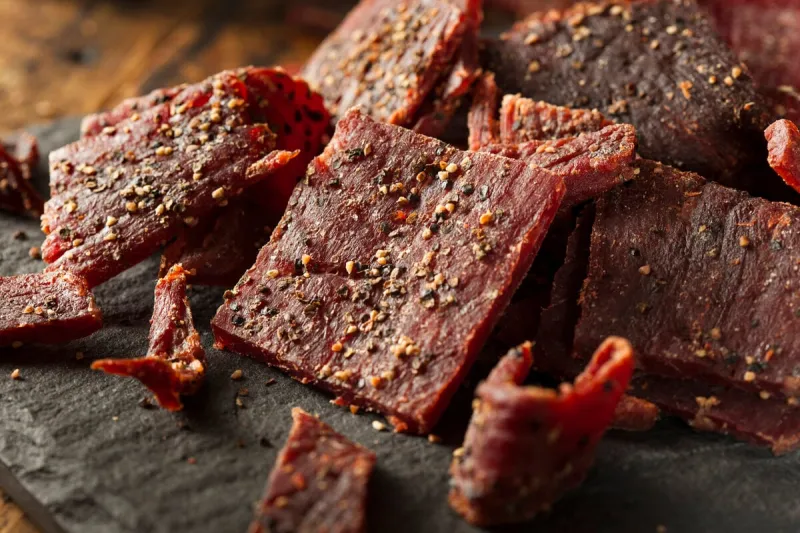 dried peppered beef jerky cut in strips