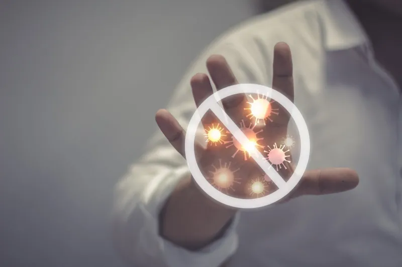 stop covid 2019 pandemic medical concept with dangerous cells