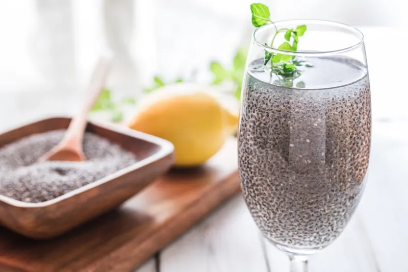 chia seed drink in glass