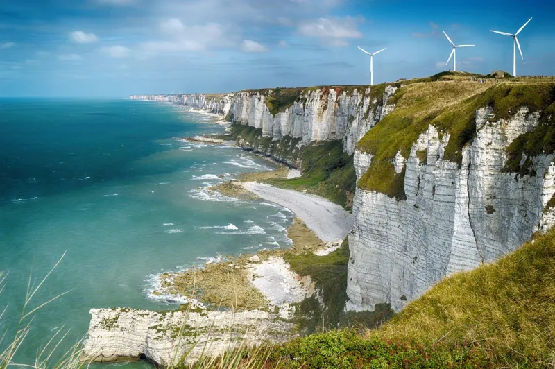 hdr view of the alabaster cliffs near fecamp, normandy, france