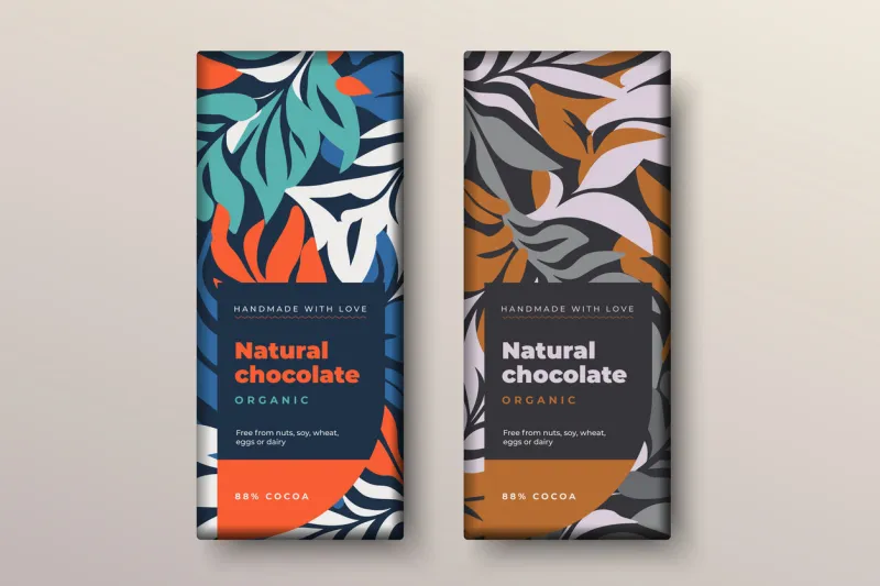 organic dark and milk chocolate bar design creative abstract choco packaging vector mockup trendy luxury product branding template with label and pattern
