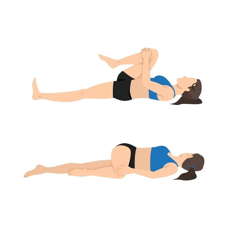 woman,doing,knee,to,chest,to,spinal,twist,stretch,exercise