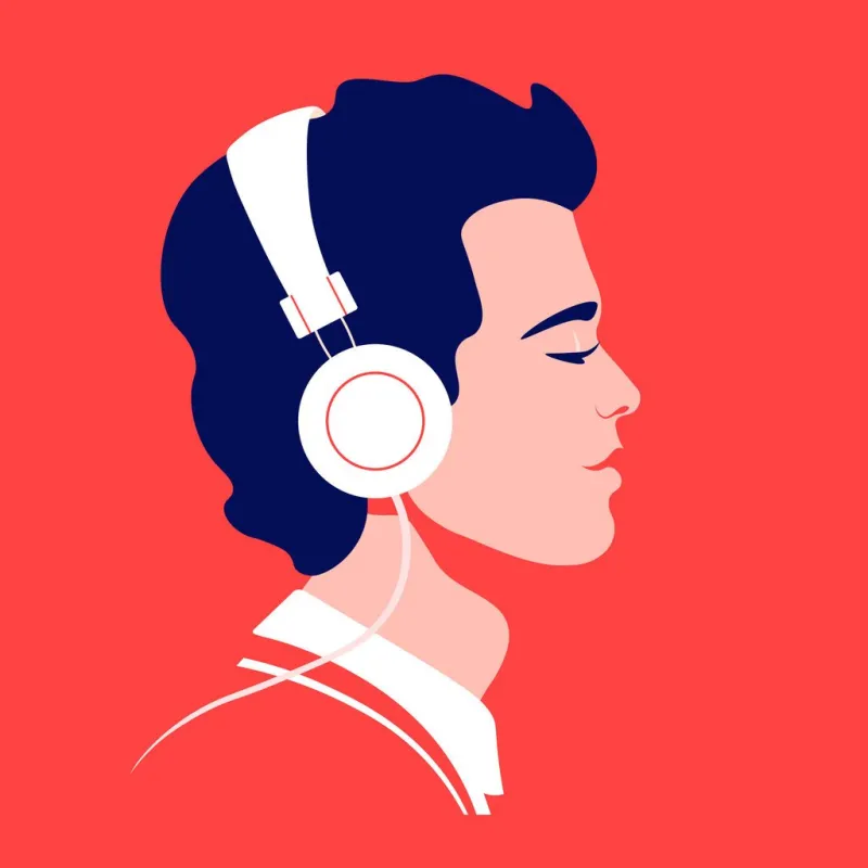 young man listen to music on headphones music therapy guy profile avatar vector flat illustration