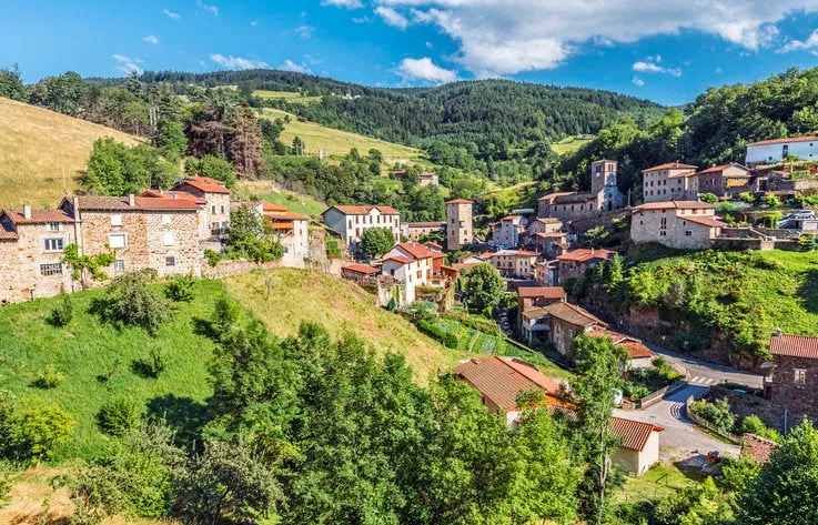view at doizieux commune in pilat regional natural park, the protected area in french auvergne-rhone-alpes region