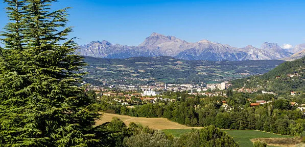 the hautes alpes city of gap in summer panoramic southern french alps, france