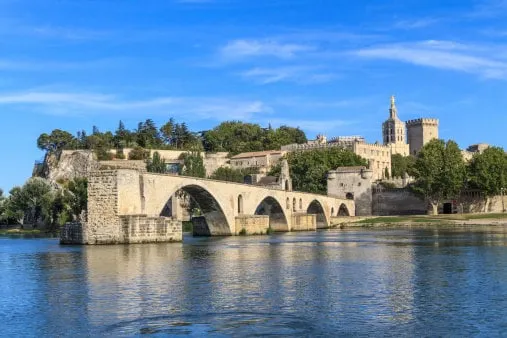 avignon bridge with popes palace, pont saint-benezet, provence, france