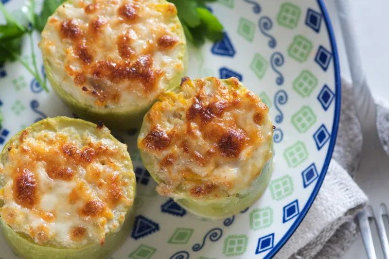 stuffed zucchini with cheese crust