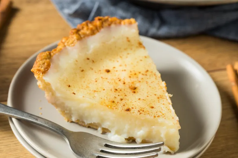 homemade sweet sugar cream pie with cinnamon