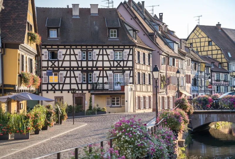 colorful half-timbered houses in colmar, alsace, france