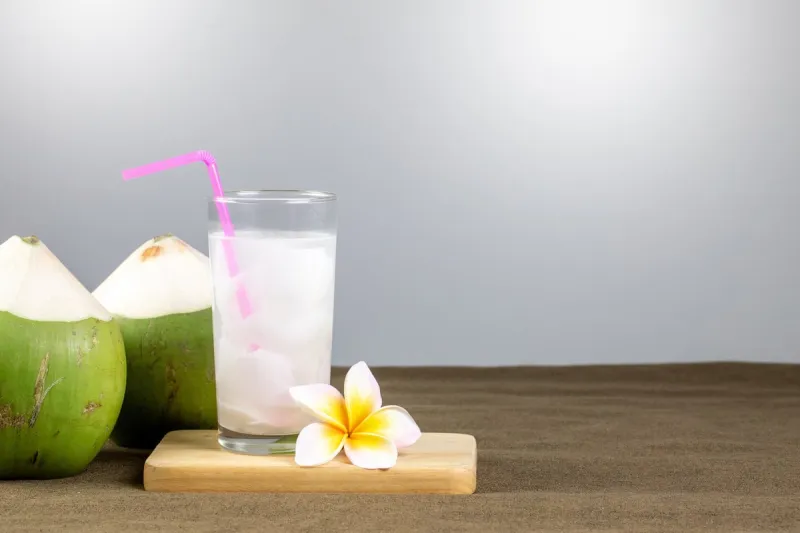 fresh organic coconut water with coconutsdrink coconut water healthy food concept