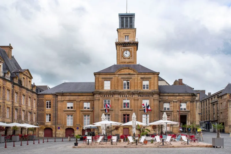 typical architecture of the city of charleville mézière in france in the city centre on the place ducale