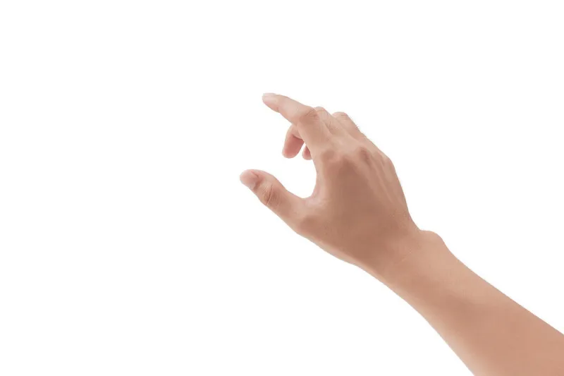 man hand touching something on white background