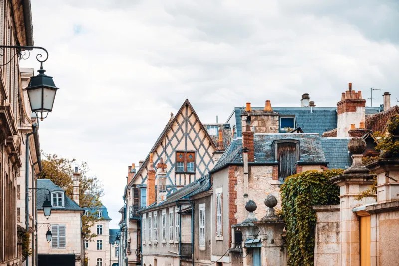 street view of downtown in bourges, france