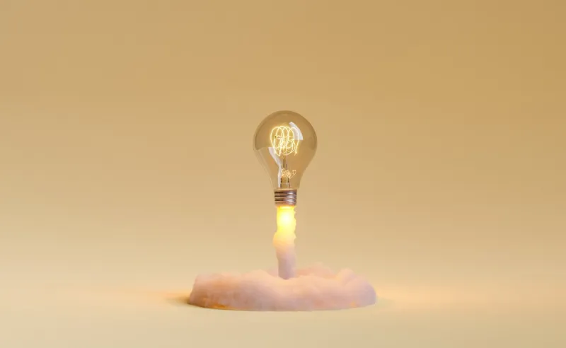 light bulb taking off and releasing smoke concept of idea explosion, learning, education and startup 3d rendering