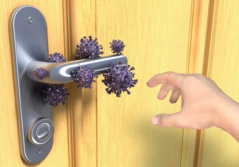 3d illustration of virus on doorknob image