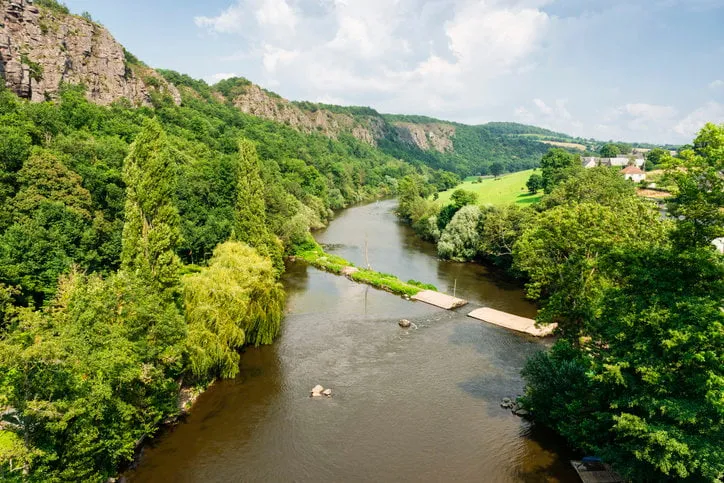 orne river at swiss normandy region in normandy, france