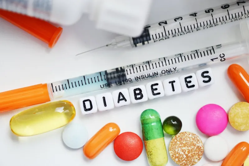 syringe and medical drugs for diabetes, metabolic disease treatment