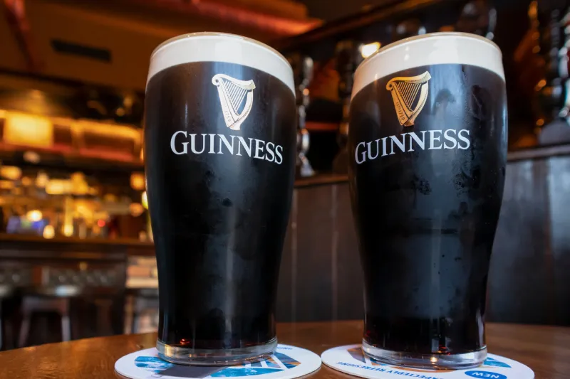 dublin, ireland - june 1, 2022  pints of guinness served at a pu