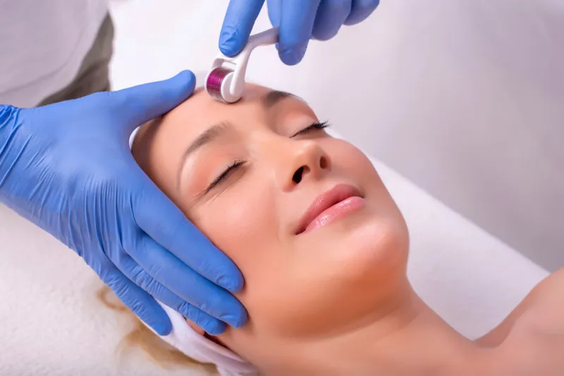 close up of beautiful woman in beauty salon during mesotherapy p