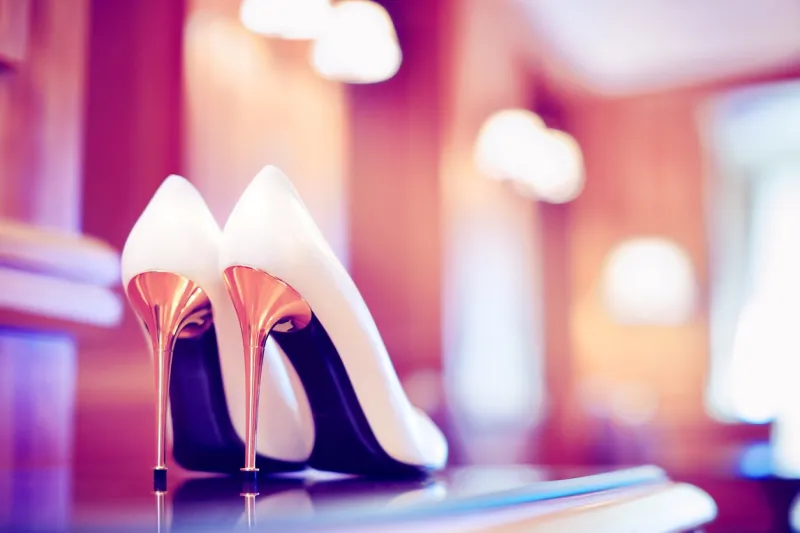 trendy ultraviolet toned picture of bridal stiletto heel shoes