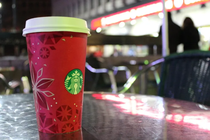 madrid, spain - december 14, 2013  photograph of a starbucks coffee at christmas