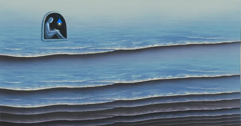 lonely man and the sea surreal painting art