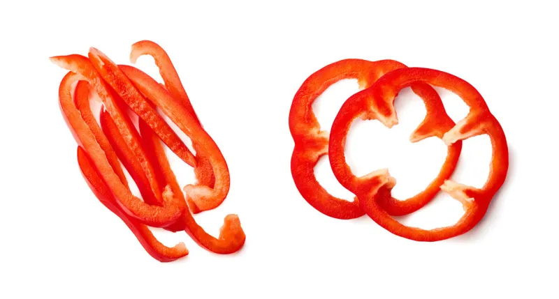 set of red paprika pepper top view isolated on white background