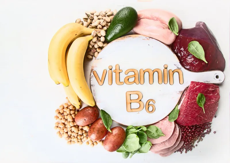 foods rich in vitamin b6 (pyridoxine) healthy food concept top view
