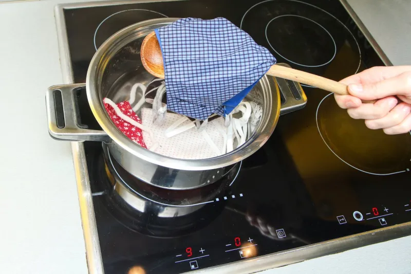 the detail of boiling of home made provisional textile masks to remove all the bacteria and viruses like coronavirus