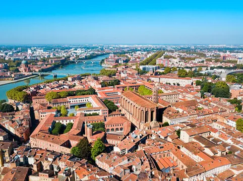 church of the jacobins aerial panoramic view, a roman catholic church located in toulouse city, france