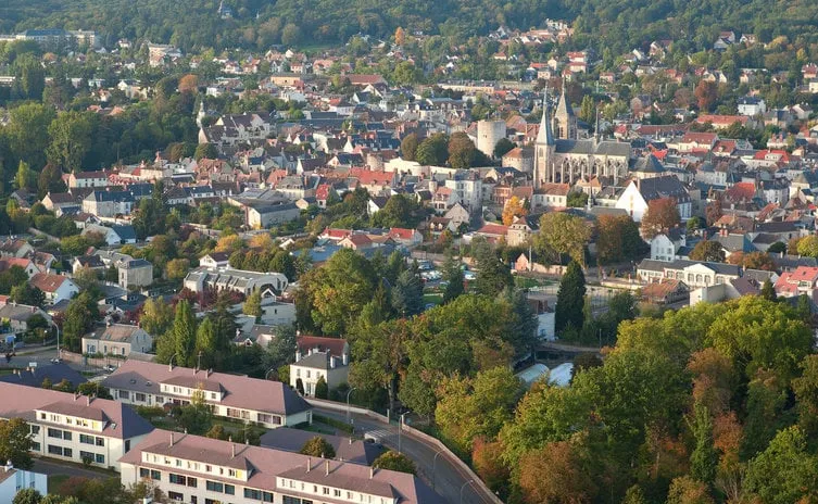 aerial view of chateau de dourdan, ile-de-france, france