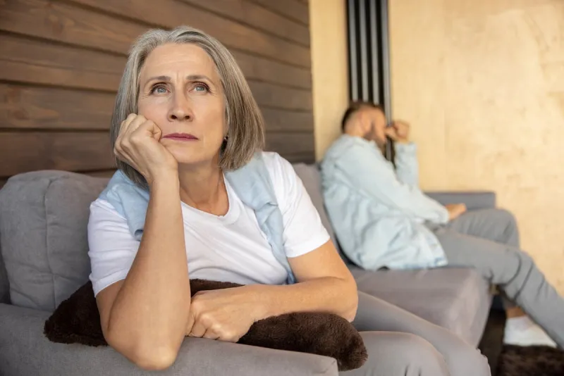 conflict couple looking upset and stressed after the argument