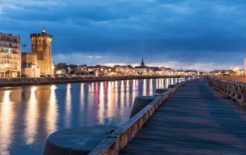 the dock of la chaume by summer time night (les sables d'olonne, france)