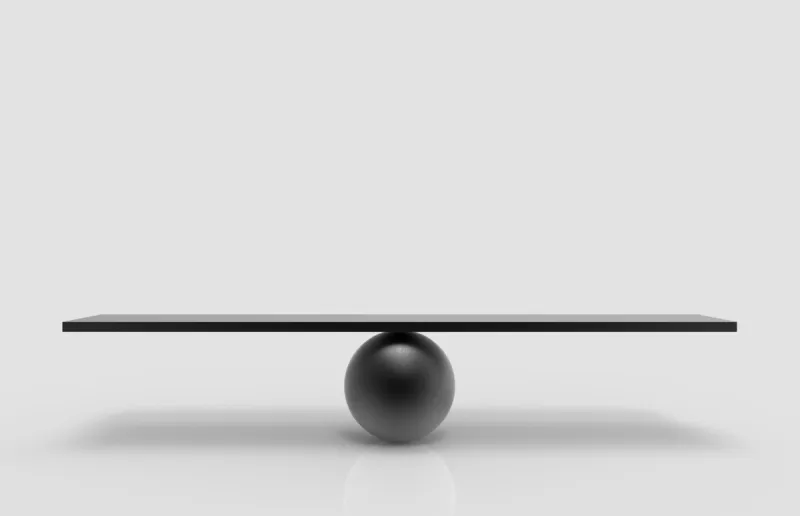 3d rendering empty blank black metal sphere balance scale on white background