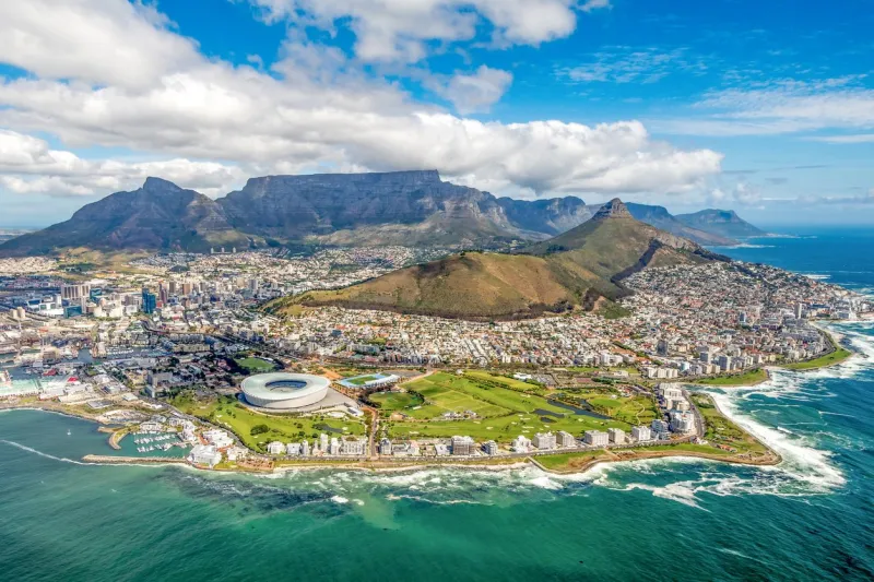 cape town and the 12 apostels from above in south africa