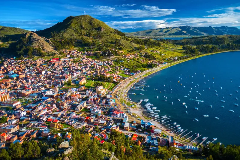 town of copacabana and the lake of titicaca, bolivia